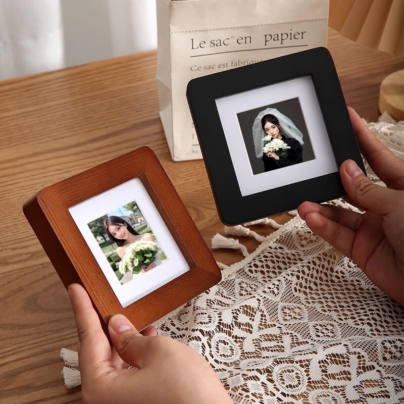 Mini noapaļots kvadrātveida foto rāmis Polaroid displeja rāmis dāvanu masīvkoka skatuves foto rāmis Augstākās klases foto rāmis