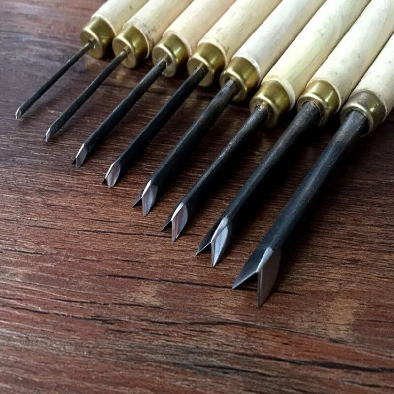 1db ÚJ 0,1-0,8cm V típusú látható háromszög véső famegmunkáló vésők Kézi fafaragó kések üres szerszámokhoz