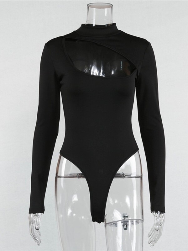Body cu mânecă lungă Tricou pentru femei Topuri negru subțire Salopetă Clubwear Sexy Body scobit cu gât roșu Bodysuits Haine