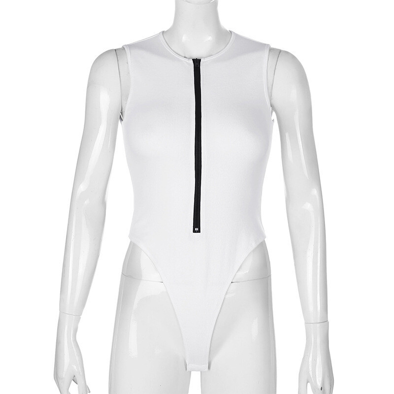 Ευρώπη και Ηνωμένες Πολιτείες Y2K κορυφαίο γυναικείο καλοκαιρινό γυναικείο φερμουάρ σέξι μονόχρωμο μονόχρωμο λεπτή βασική αμάνικη φόρμα.