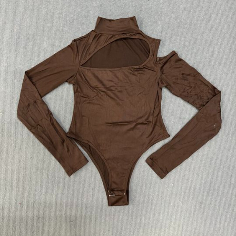 Smeđi bodi s otvorenim ramenima Ženski gornji dio s izdubljenim dugim rukavima Seksi bodi Femme Basic Casual Rompers Kombinezon Bodi