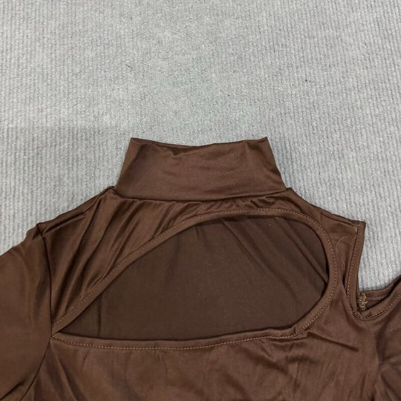 Smeđi bodi s otvorenim ramenima Ženski gornji dio s izdubljenim dugim rukavima Seksi bodi Femme Basic Casual Rompers Kombinezon Bodi