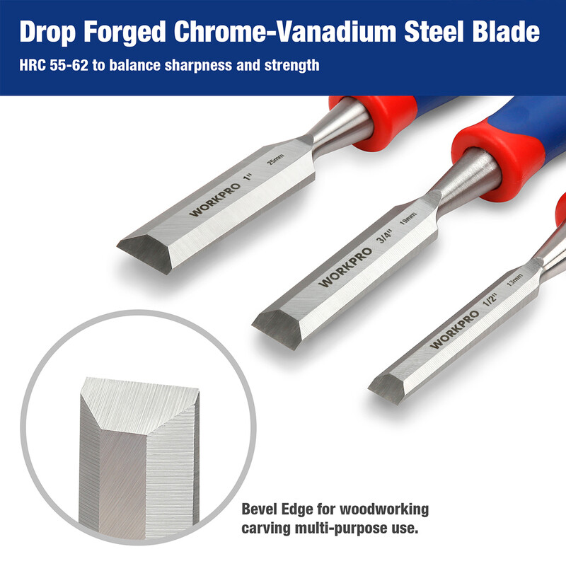 WORKPRO 3-daļīgs koka kaltu komplekts kokapstrādei, roku koka griešanas instrumenti skaidu detaļu kaltu komplekts, nažu rīks