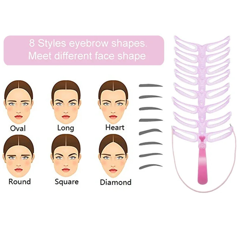8 vienā atkārtoti lietojams uzacu trafarets Skaistumkopšanas grims Uzacu zīmoga veidne Uzacu formas komplekts Acu uzacu kosmētikas rīki Uzacu veidotājs grims