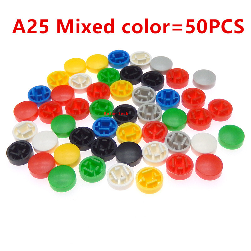 50PCS A25 Plastična kapica s tipkama Veličina kapice s tipkama za B3F-4055 12*12*7,3 mm Svjetlosni taktilni prekidač Kapica s tipkama u boji