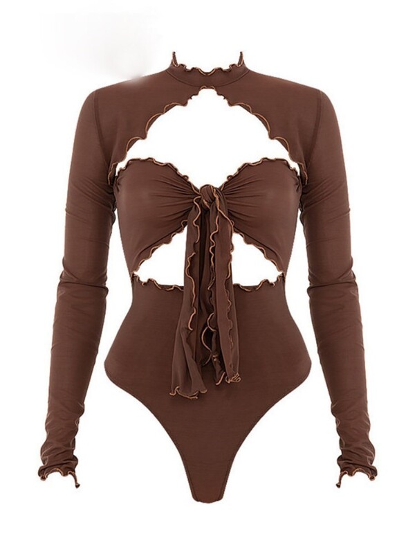 Ulična odjeća, vintage seksi šuplji nepravilni bodi, ženski Y2k gotički, elegantni, dugi rukavi, gornji dijelovi uz kros bez leđa, klupska zabava