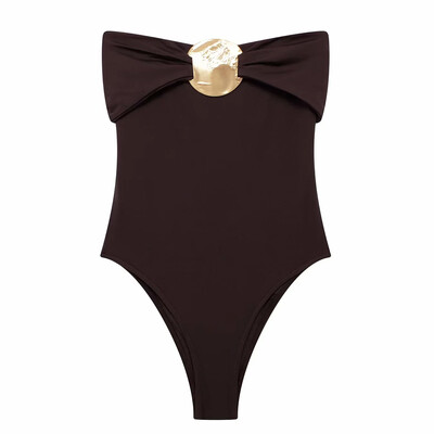 Body pentru femei TRAF, negru, cu umăr, lenjerie sexy, fără spate, maro, body, fără mâneci