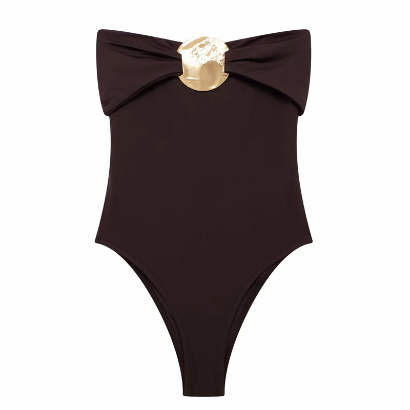 Body pentru femei TRAF, negru, cu umăr, lenjerie sexy, fără spate, maro, body, fără mâneci