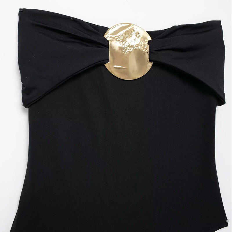 Body pentru femei TRAF, negru, cu umăr, lenjerie sexy, fără spate, maro, body, fără mâneci