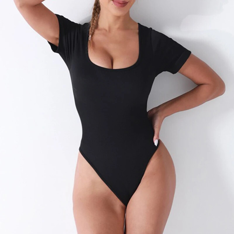 Bezšuvju fitnesa bodijs sievietēm, sporta apģērbs, kvadrātveida apkakle, īsām piedurknēm, kombinezons ar augstu vidukli, viengabala jogas kostīms