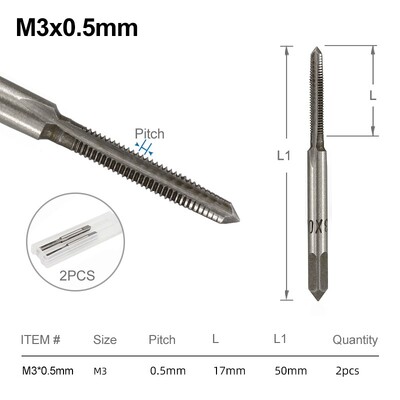 Sada závitníkov XCAN, pravostranný, rovný, drážkovaný, M3, M4, M5, M6, M7, M8, M10, M12, M14, M16, metrický, 2 ks, závitorezný nástroj, skrutkový závitník, vrták