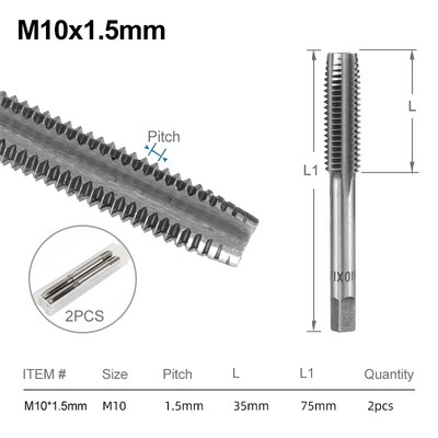 Sada závitníkov XCAN, pravostranný, rovný, drážkovaný, M3, M4, M5, M6, M7, M8, M10, M12, M14, M16, metrický, 2 ks, závitorezný nástroj, skrutkový závitník, vrták