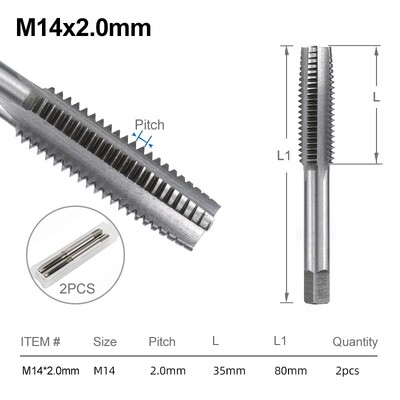Sada závitníkov XCAN, pravostranný, rovný, drážkovaný, M3, M4, M5, M6, M7, M8, M10, M12, M14, M16, metrický, 2 ks, závitorezný nástroj, skrutkový závitník, vrták