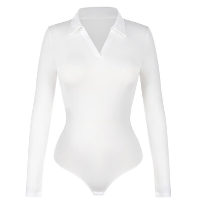 Sieviešu seksīgs bodijs ar garām piedurknēm ar nolaižamu apkakli V kakla formas apģērbs vēdera kontrolei, paceļams krekls bezšuvju kompresija