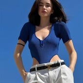 Sexy body s krátkym rukávom a vysokým pásom, hlbokým výstrihom do V a krátkym rukávom pre ženy, letné street dance štýl, slim fit topy