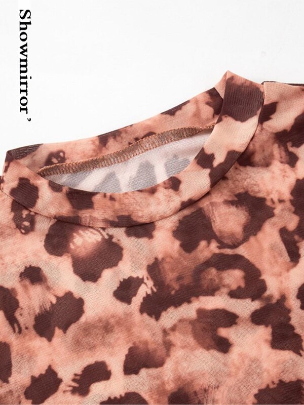 Leopard Print Tīkla bodiji Sieviešu 2024 Rudens apģērbi Apakšveļa Seksīga tīklveida T-krekls Caurspīdīgi topi ķermeņa kostīmi