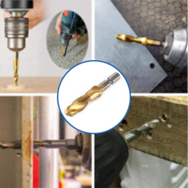 Metriskā vītne M3-M10 ar titāna pārklājumu HSS urbjmašīnas un skrūvju uzgaļi 1/4" sešstūra kāta skrūvju krāni Instrumenta komplekts Vītņgriezes rīks Vītnes pieskāriena rīks