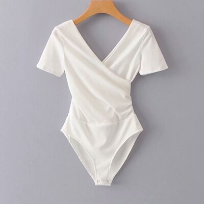 Σέξι φορμάκια με λαιμόκοψη V γυναικεία καλοκαιρινά κορμάκια Κομψό κοντό μανίκι Harajuku Holiday Slim Θηλυκή Casual Solid Σέξι νέα μόδα Κορεάτικη