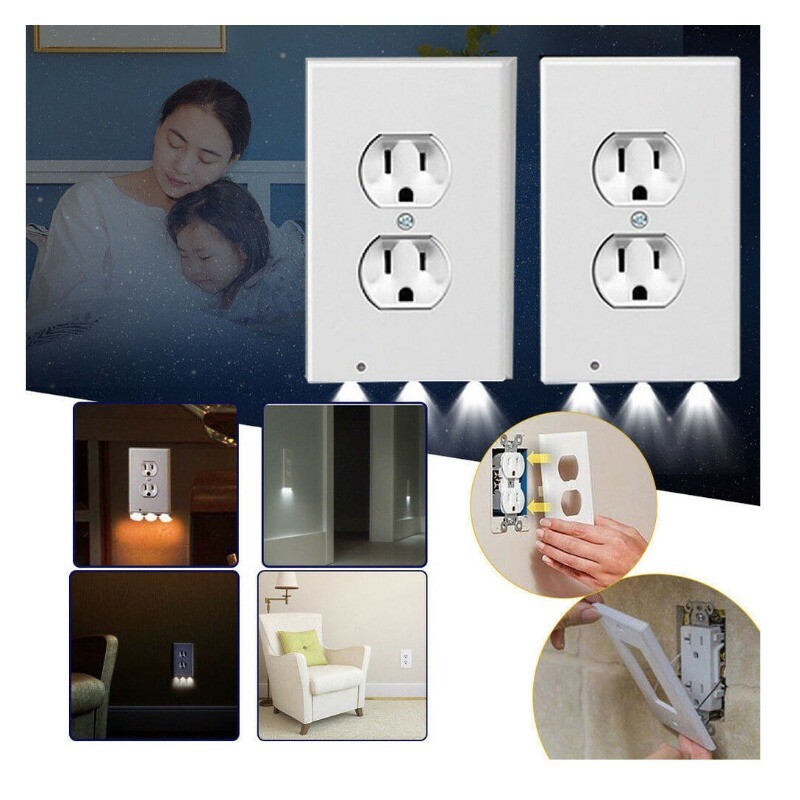Vodič za električnu utičnicu s LED svjetlosnom trakom - Zidna ploča za noćno svjetlo s LED noćnim svjetlima - Senzor za automatsko uključivanje/isključivanje