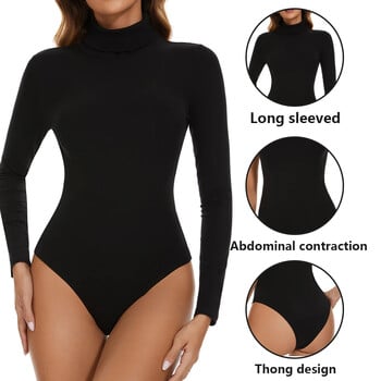 Боди с високо деколте Дамско оформящо облекло с дълги ръкави Tummy Control Body Shaper Секси слипове Дамски топли дрехи Есен Зима Ново