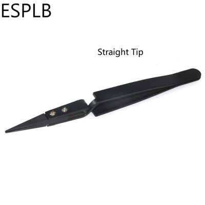 ESPLB naujausias atvirkštinis pincetas, juodas plastikinis antgalis iš nerūdijančio plieno rankenos tikslaus pinceto lenktas / plokščias / tiesus pincetas