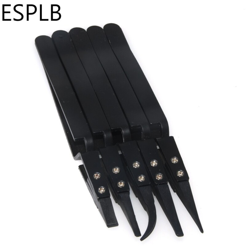 ESPLB naujausias atvirkštinis pincetas, juodas plastikinis antgalis iš nerūdijančio plieno rankenos tikslaus pinceto lenktas / plokščias / tiesus pincetas