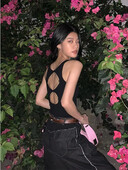 Body scobit în stil coreean Y2k, vestă pentru femei, fără spate, fără mâneci, sexy, top Spice Girl, salopetă neagră, îmbrăcăminte de stradă