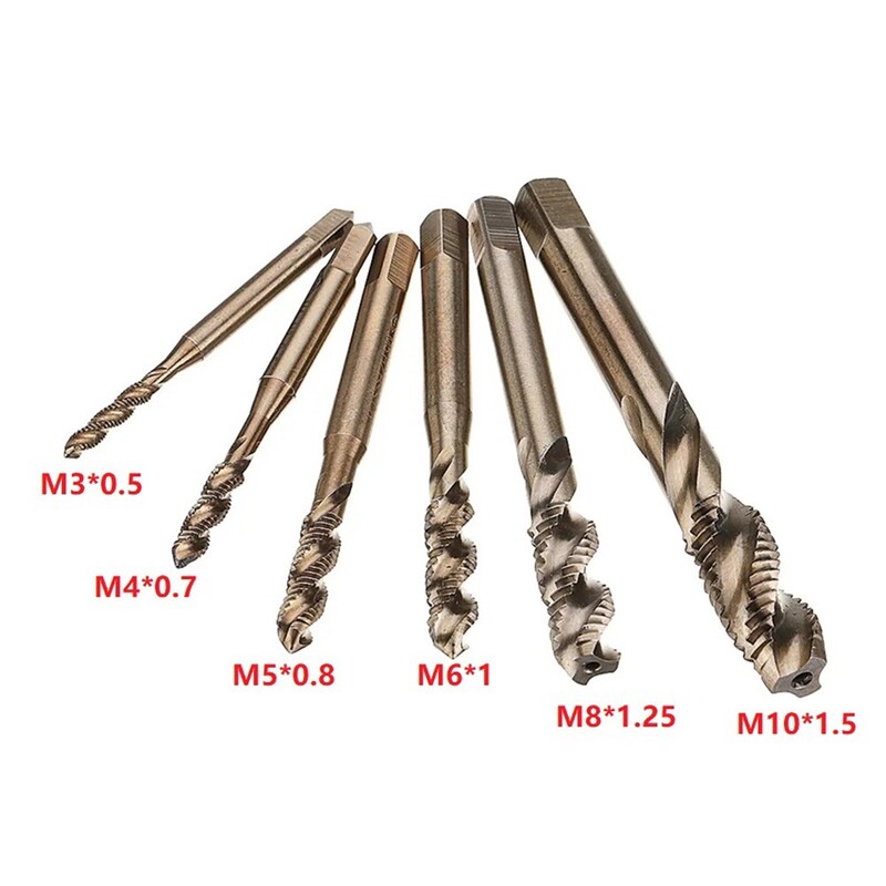 M3/M6/M8 Tap HSS Cobalt M35 Machine Sprial Flutes Taps Metriskais Skrūvējamais Taps Labās puses vītnes spraudņa krāna urbis