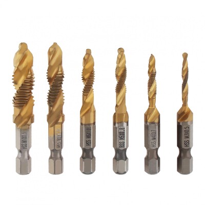 6db/készlet hatszögletű titán kombinált fúrófúró készlet M3 M4 M5 M6 M8 M10 menettel