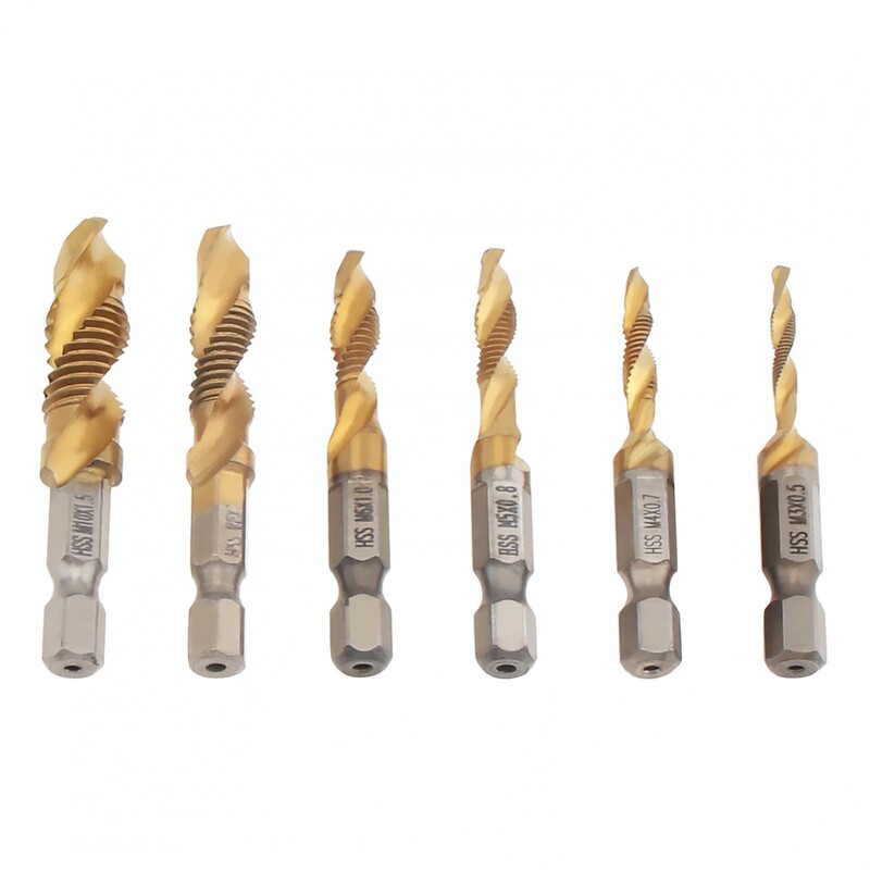 6db/készlet hatszögletű titán kombinált fúrófúró készlet M3 M4 M5 M6 M8 M10 menettel