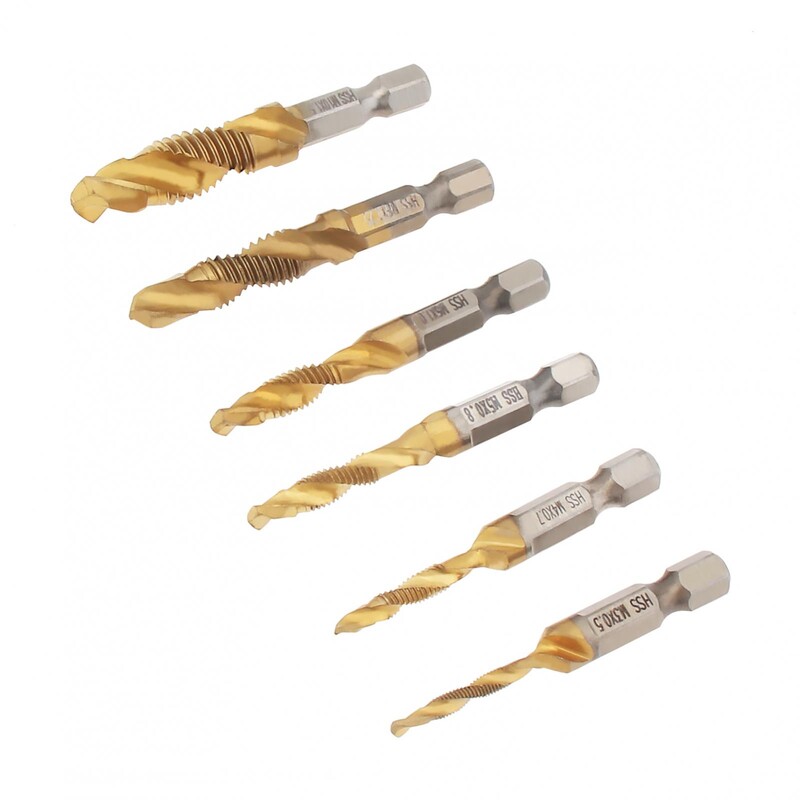 6db/készlet hatszögletű titán kombinált fúrófúró készlet M3 M4 M5 M6 M8 M10 menettel