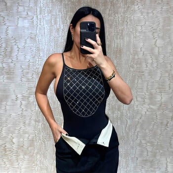 Καλοκαίρι 2024 Νέα Hot Diamond Mesh Camisole Jumpsuit with Backless Sexy Top T-shirt για γυναίκες