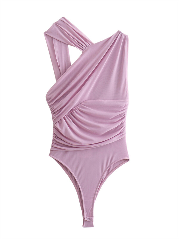 Zevity New 2024 Body cu plasă neregulată cu imprimeu leopard pentru femei, îmbrăcăminte de plajă pentru femei, cu orificiu plisat, salopete pentru mujer LS6214