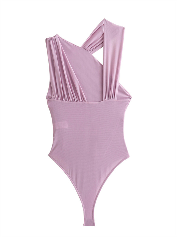 Zevity New 2024 Body cu plasă neregulată cu imprimeu leopard pentru femei, îmbrăcăminte de plajă pentru femei, cu orificiu plisat, salopete pentru mujer LS6214