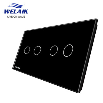 WELAIK EU 2Frame 151*80mm 2Gang 1Gang LED стенен сензорен превключвател за бял кристален закален стъклен панел Само части за Направи си сам A2922W1