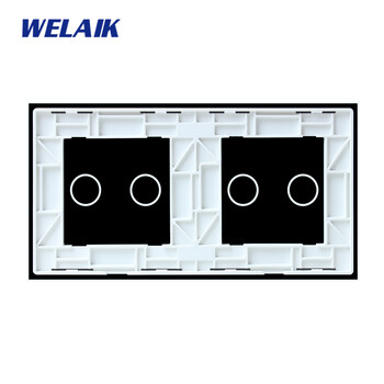 WELAIK EU 2Frame 151*80mm 2Gang 1Gang LED стенен сензорен превключвател за бял кристален закален стъклен панел Само части за Направи си сам A2922W1