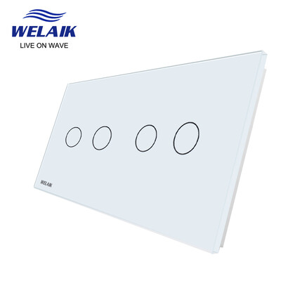 WELAIK EU 2Frame 151*80mm 2Gang 1Gang LED gaismas sienas pieskāriena slēdzis Balts kristāla rūdīta stikla panelis Tikai DIY daļas A2922W1