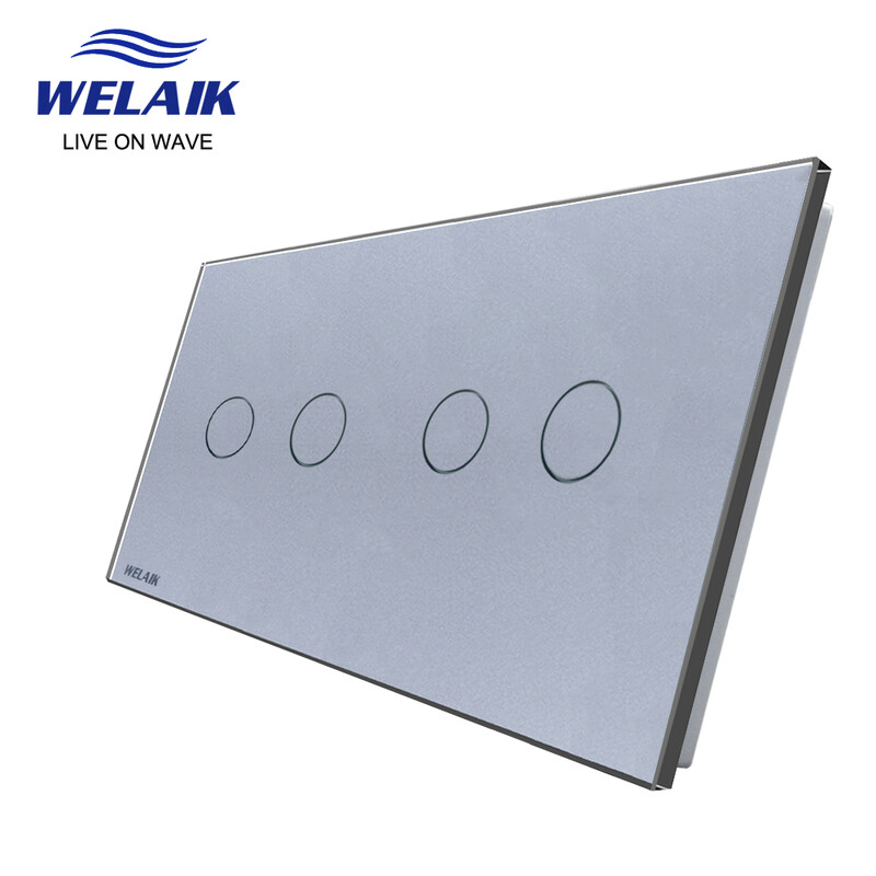 WELAIK EU 2Frame 151*80mm 2Gang 1Gang LED gaismas sienas pieskāriena slēdzis Balts kristāla rūdīta stikla panelis Tikai DIY daļas A2922W1