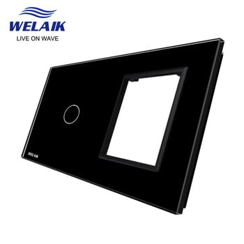 WELAIK EU 2Frame 151*80mm Διακόπτης αφής τοίχου Πρίζα Τετράγωνη οπή κρύσταλλο σκληρυμένο γυάλινο πάνελ Μόνο ανταλλακτικά DIY A2918W1