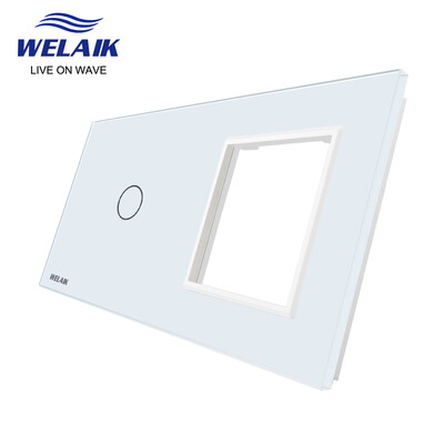 WELAIK EU 2Frame 151*80mm Стенен сензорен превключвател Socket Outlet Square Hole Crystal Tempered Glass Panel Само DIY части A2918W1