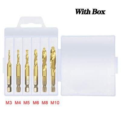 Set de burghie pentru robinet, 1/6 buc., tija hexagonală placată cu titan HSS, șurub, filet, mașină de șuruburi, robinet compus M3 M4 M5 M6 M8 M10, unelte de mână