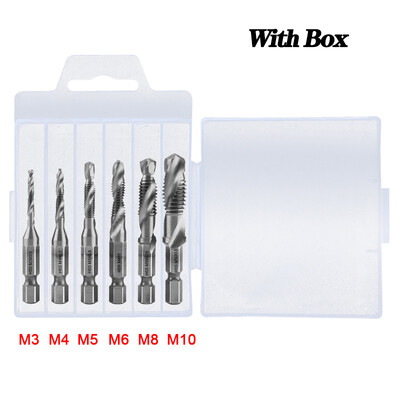 Set de burghie pentru robinet, 1/6 buc., tija hexagonală placată cu titan HSS, șurub, filet, mașină de șuruburi, robinet compus M3 M4 M5 M6 M8 M10, unelte de mână