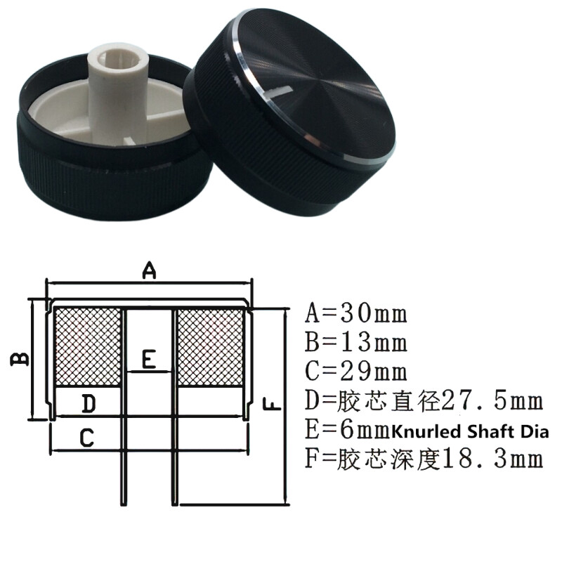30 * 13 mm alumiiniumsulamist potentsiomeetri nupu korgi kodeerija helitugevuse reguleerimisnupu helinupp 6 mm jaoks (rihveldatud võll / D-telg)