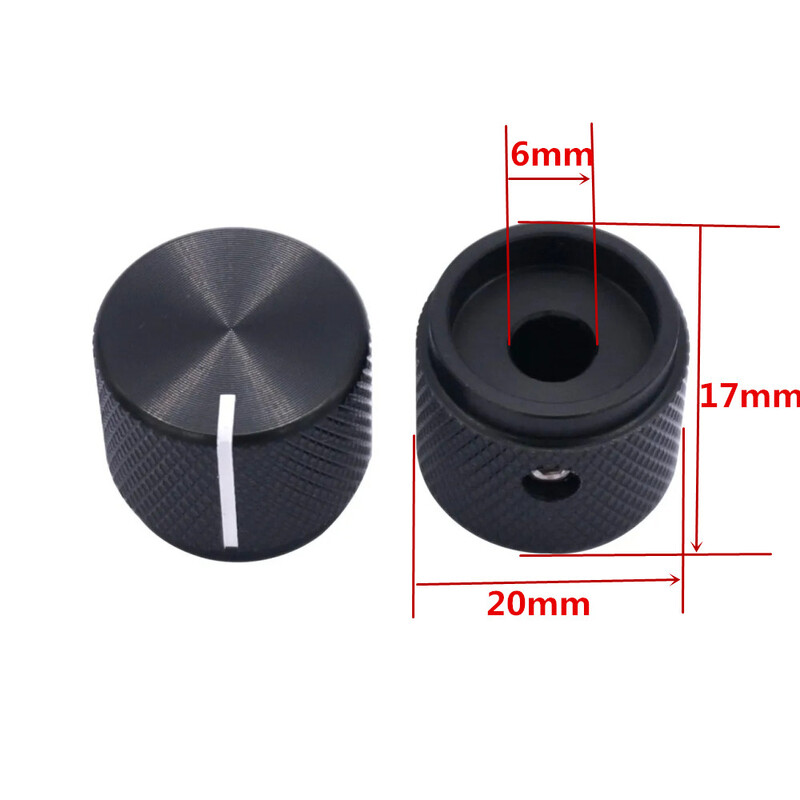 2 tk alumiiniumist pöörlev elektrooniline potentsiomeetri nupp 6 mm läbimõõduga võlli helitugevuse reguleerimisnupu jaoks 20 x 17 mm (läbimõõt x kõrgus)
