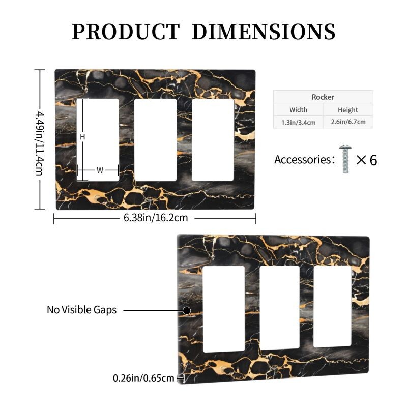 Imprimare Marmura Negru Aur Capac Intrerupator Lumini Placi de Perete Acoperă Decor Interioară Recipient Cameră Bucătărie Dormitor Baie Panou