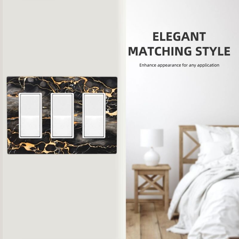 Imprimare Marmura Negru Aur Capac Intrerupator Lumini Placi de Perete Acoperă Decor Interioară Recipient Cameră Bucătărie Dormitor Baie Panou