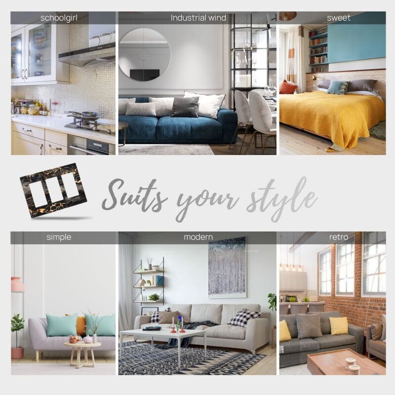 Imprimare Marmura Negru Aur Capac Intrerupator Lumini Placi de Perete Acoperă Decor Interioară Recipient Cameră Bucătărie Dormitor Baie Panou