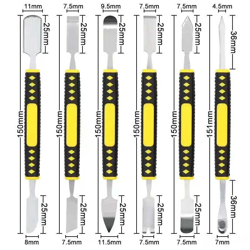 Rūdīts nags ar dubultgalvu, izjaukšanas stienis, 6-in-1, akumulatora ekrāna rāmis, plakans iesmidzināšanas sliedes veidņu labošanas rīks