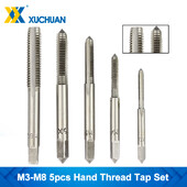 Set de 5 bucăți de robinet cu filet de mână HSS robinet metric M3/M4/M5/M6/M8 Set de instrumente de găurit cu șurub metalic pentru robinet de găurit pentru aliaj de aluminiu, oțel, cupru