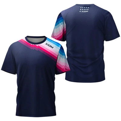 Tricou pentru tenis de masă cu dungi înalte pentru bărbați, tricou pentru tenis de vară pentru bărbați, pentru badminton, top, club de tenis de masă, cu mânecă scurtă